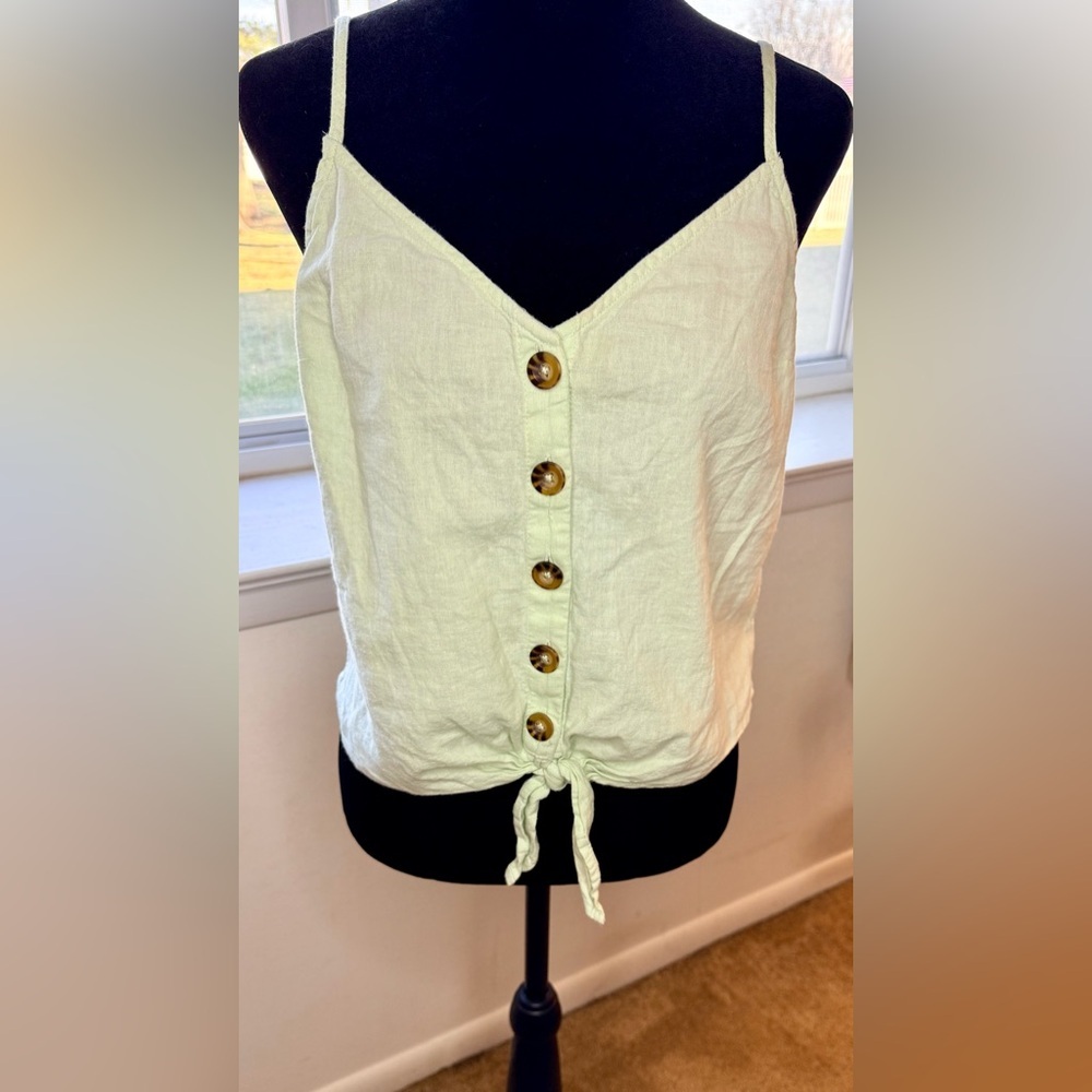 Abercrombie and Fitch linen blend mint green button front preppy boho tan top Sm